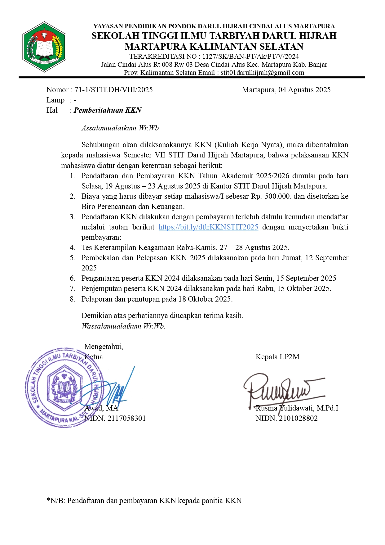 Pemberitahuan Pelaksanaan KKN Tahun Akademik 2025/2026